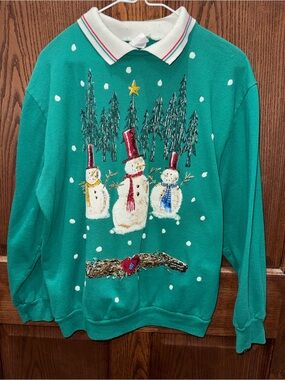 Vintage Green Snowman Crewneck Sweatshirt - Grandma Core!